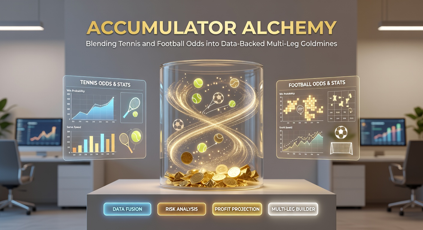Data charts overlaying tennis match stats and football league tables for accumulator analysis
