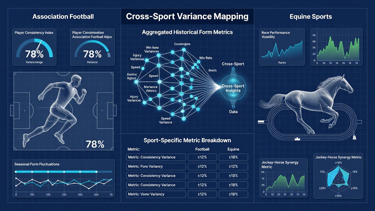 Heat map visualization showing variance clusters between soccer, racing, and tennis performance periods