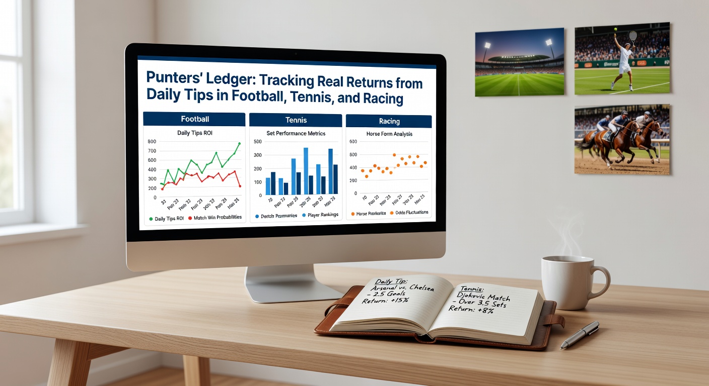 Detailed graphs tracking yield curves for tennis tips alongside football and racing returns over a monthly period