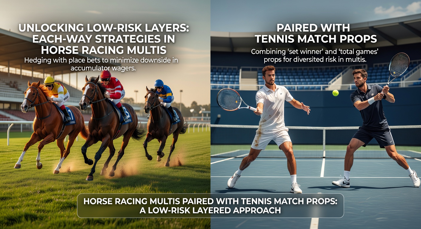 Strategic overlay of tennis prop bets integrated into a horse racing multi accumulator, highlighting low-risk payout scenarios